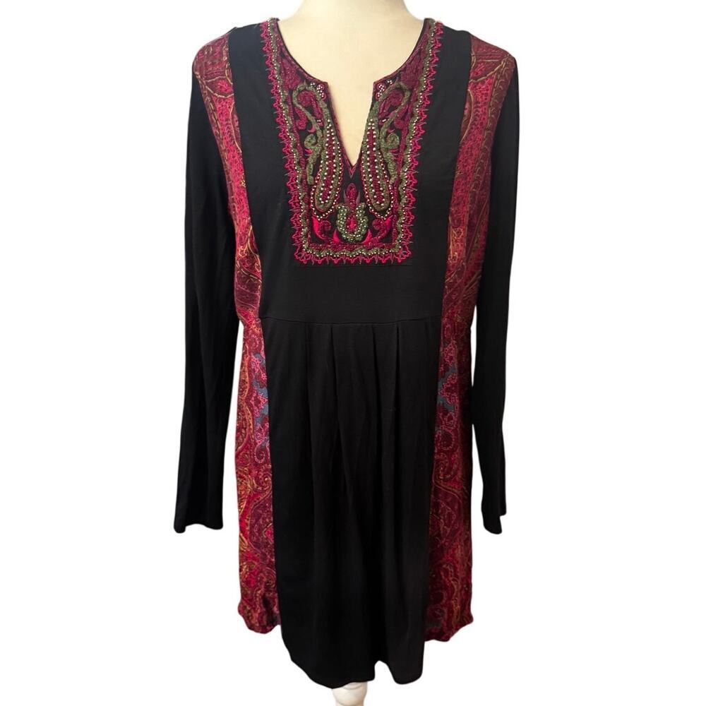 Soft Surroundings Kashmir Tunic M | Boho Embroidered Mixed Media Tunic - Picture 2 of 6